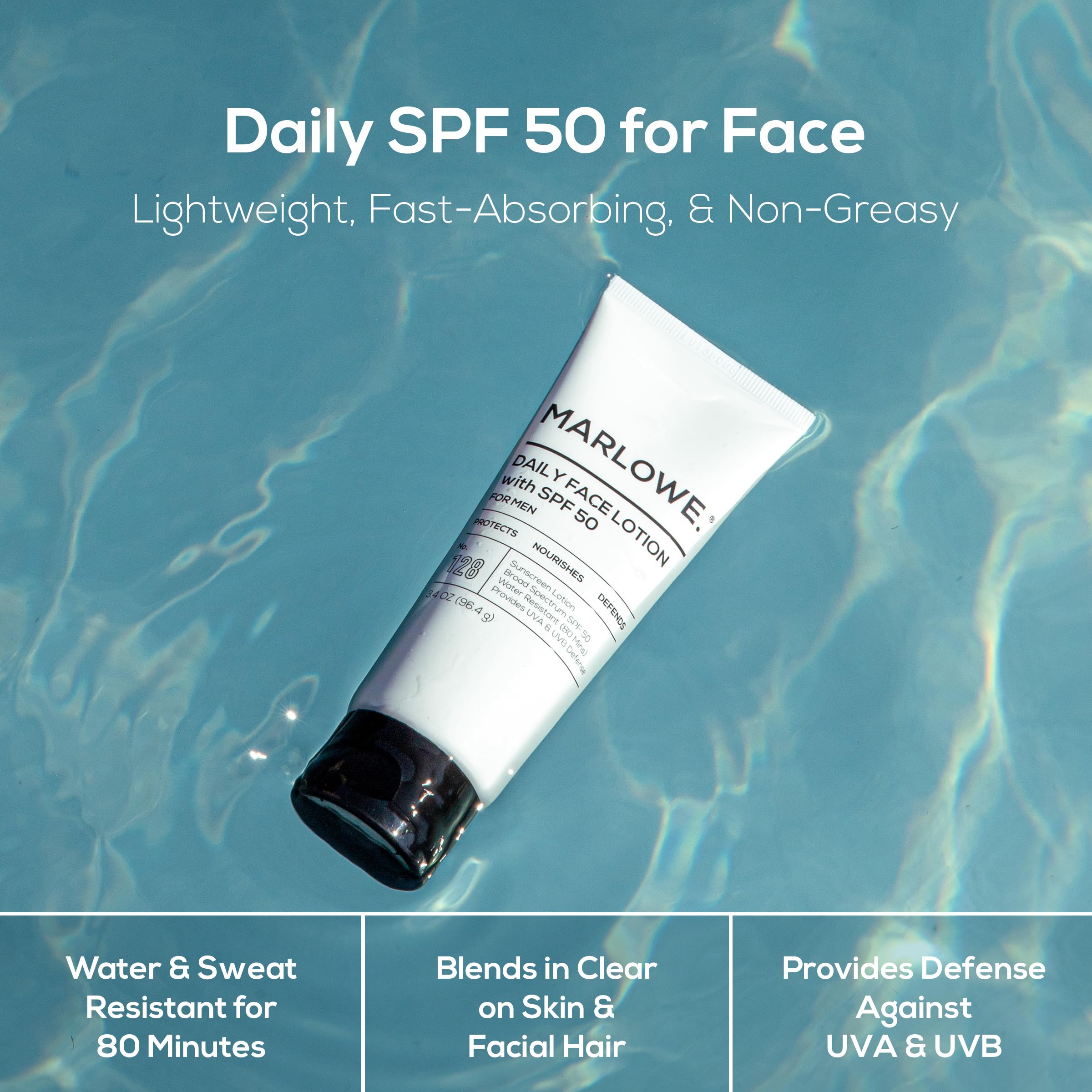 MARLOWE No 128 SPF 50 aloe vera and shea moisture hydrates skin