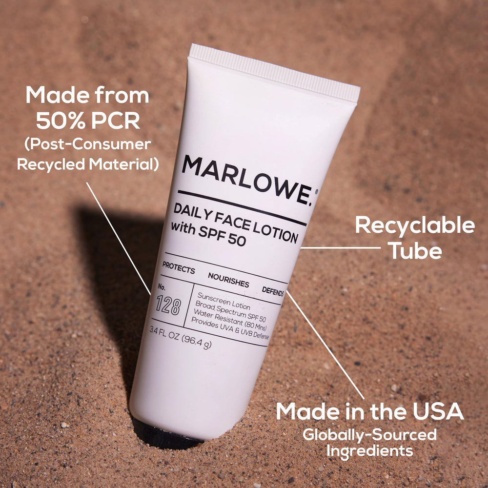MARLOWE No 128 SPF 50 vegan formula signals clean, cruelty-free skincare