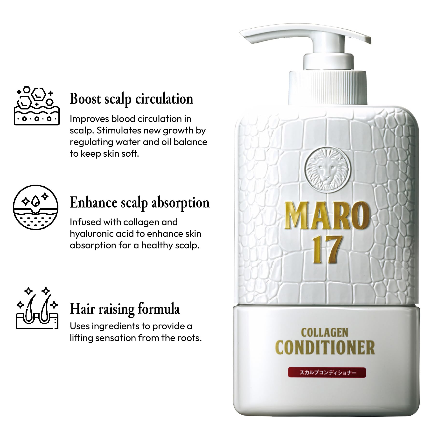 MARO17 hyaluronic acid infused formula emphasizes hydration for a balanced scalp.