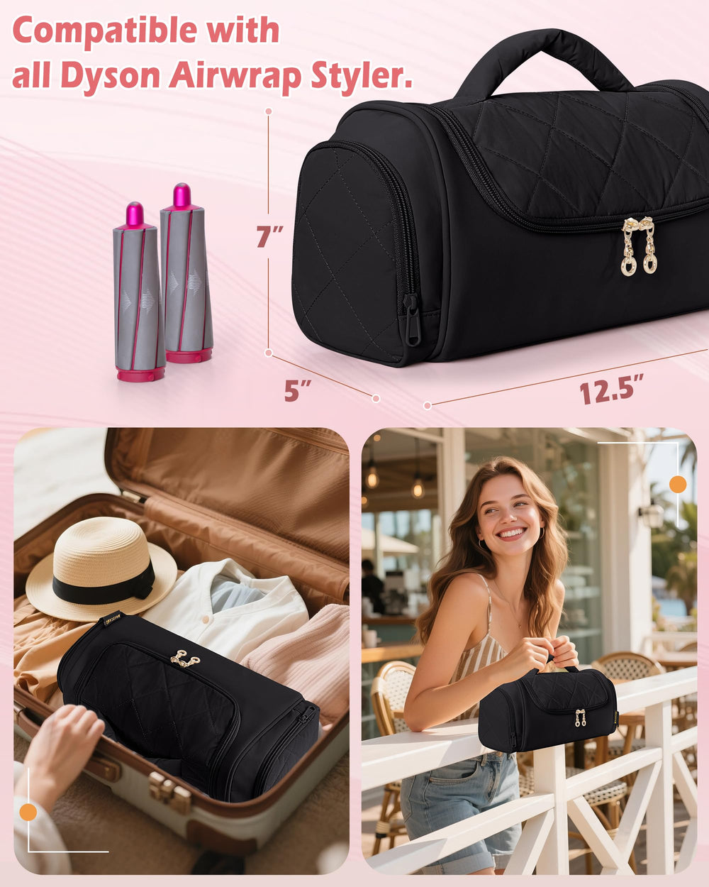 Marscamd dimensions 12,5 x 5 x 7 sac adapté pour Dyson et autres stylers.