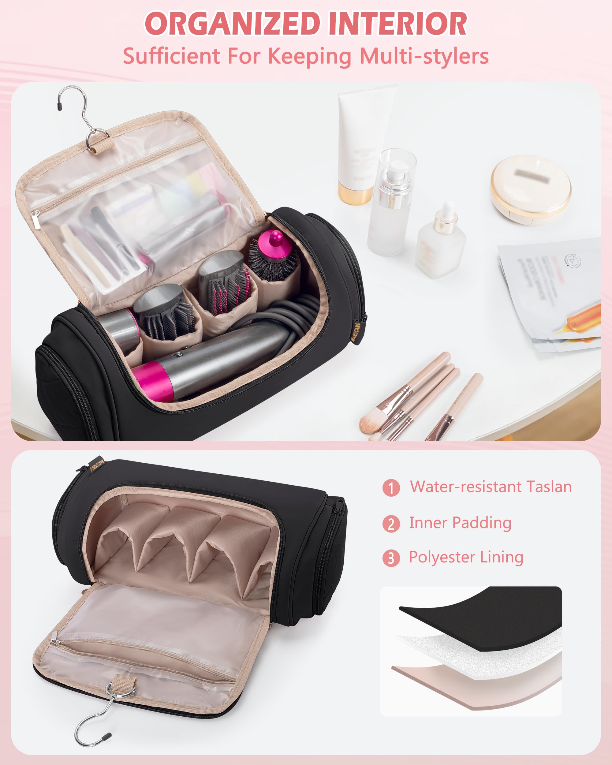 Marscamd intérieur avec emplacements rembourrés pour accessoires en voyage.