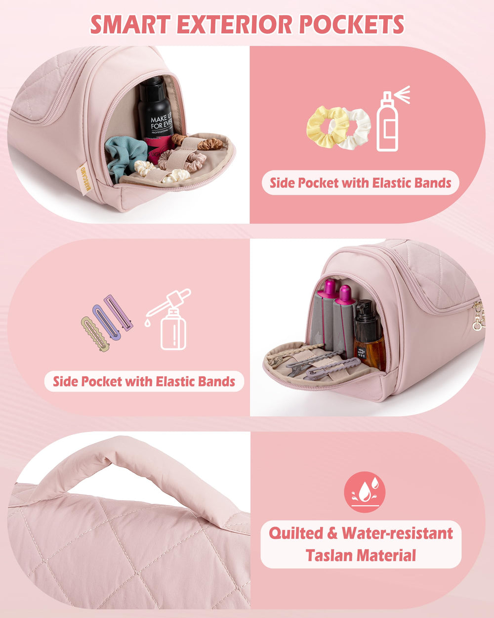 Marscamd poches extérieures élastiques pour accessoires et petits flacons.