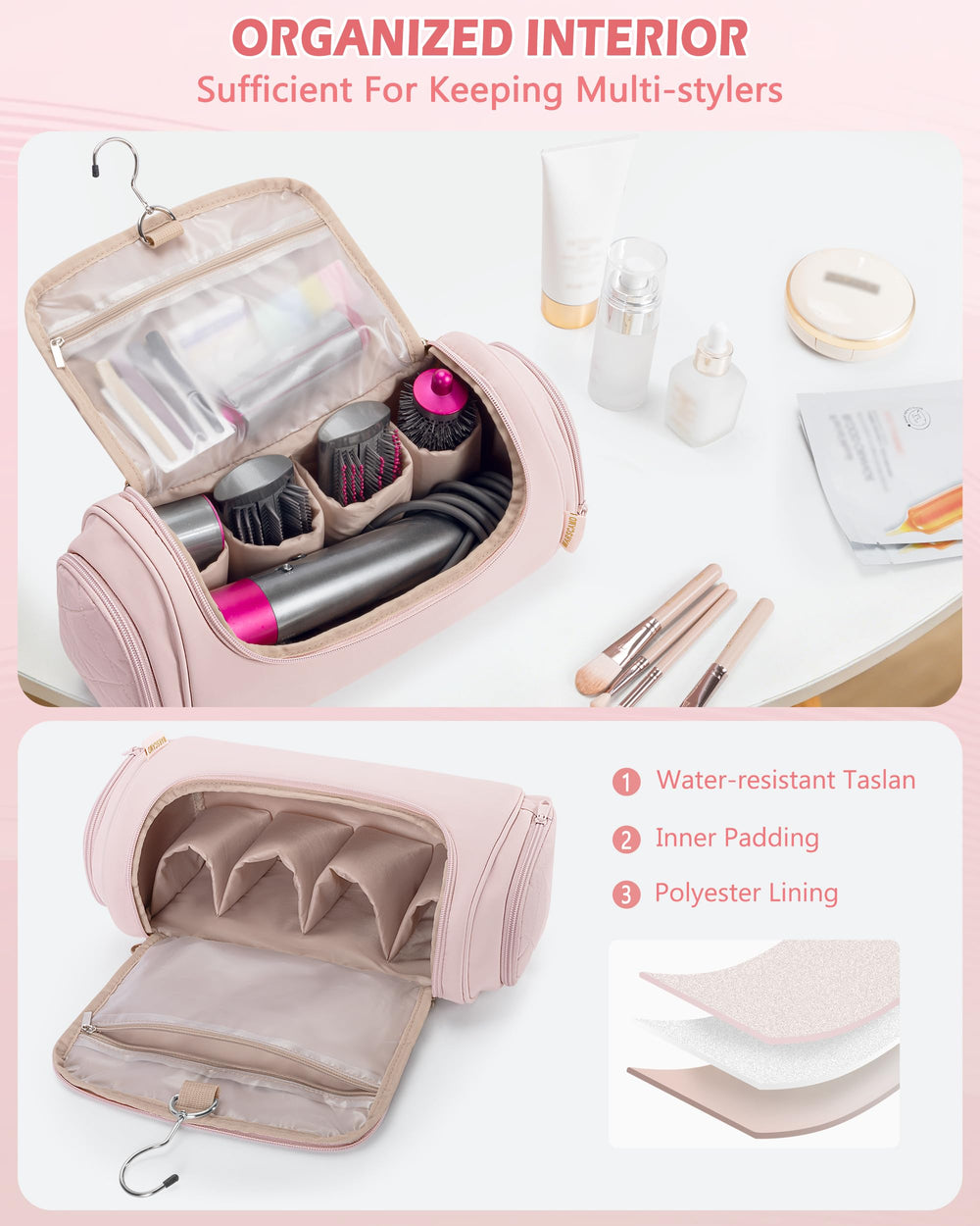 Marscamd rangement intérieur avec quatre emplacements rembourrés pour accessoires.