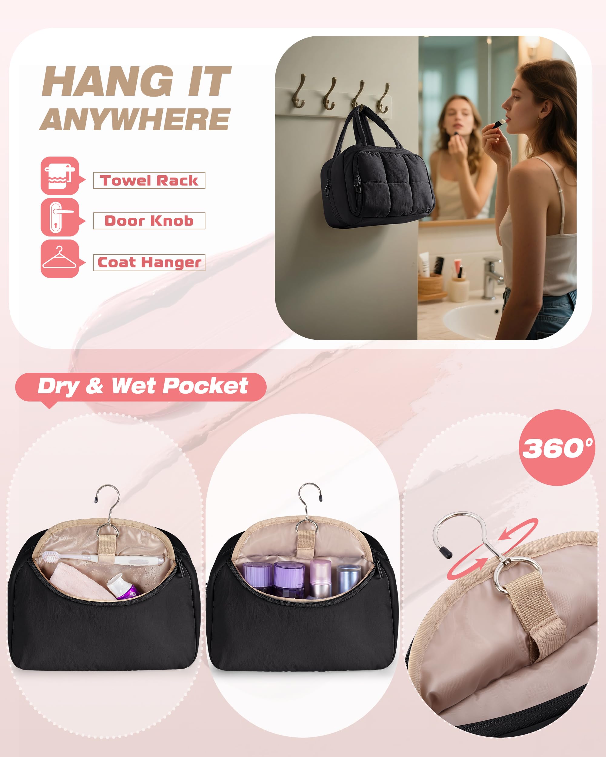 Marscamd Sac de Toilette Voyage, Poches Impermeables Avant, protege les liquides.