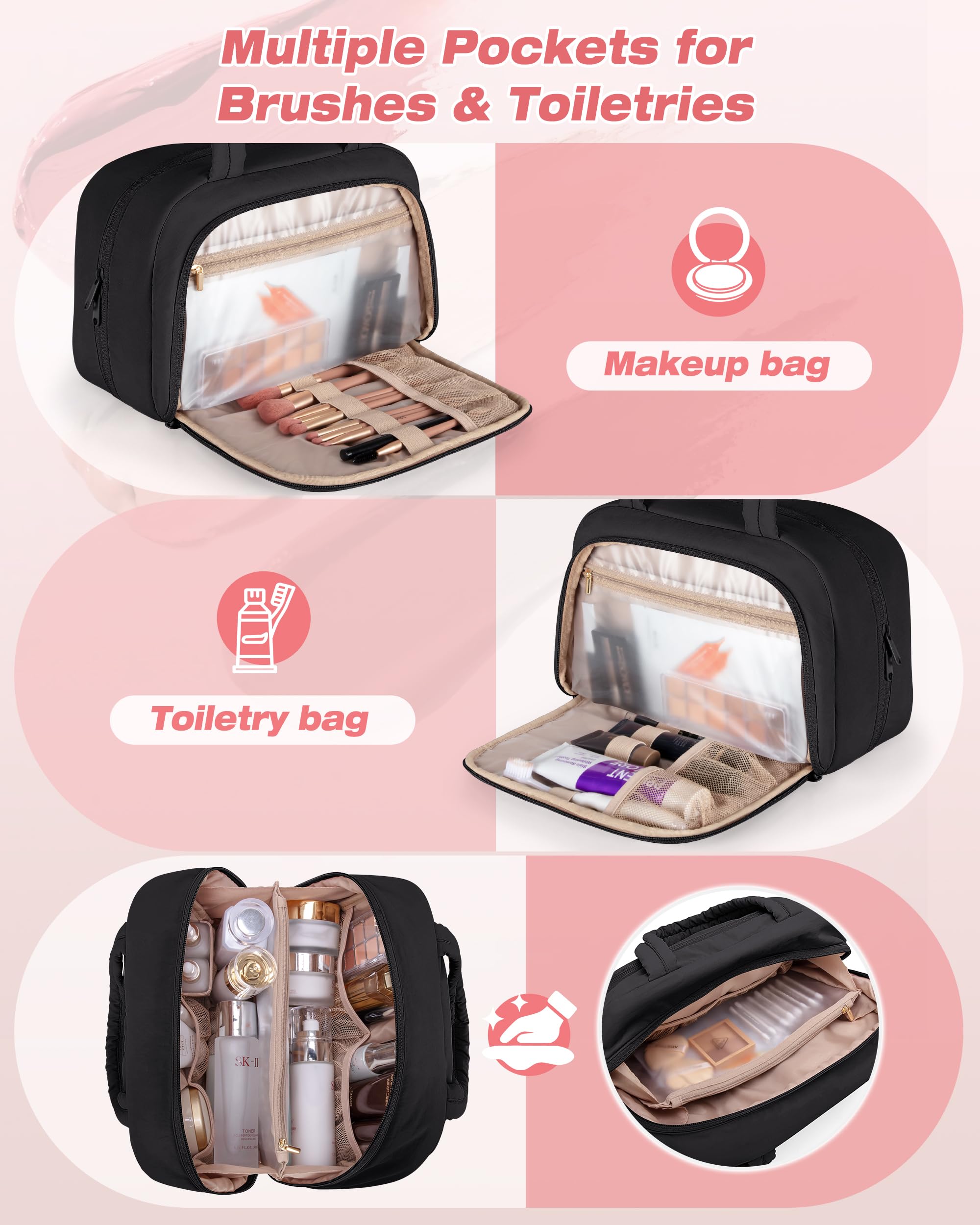 Marscamd Sac de Toilette Voyage, Poches Impermeables Milieu et Arriere, evite les fuites.