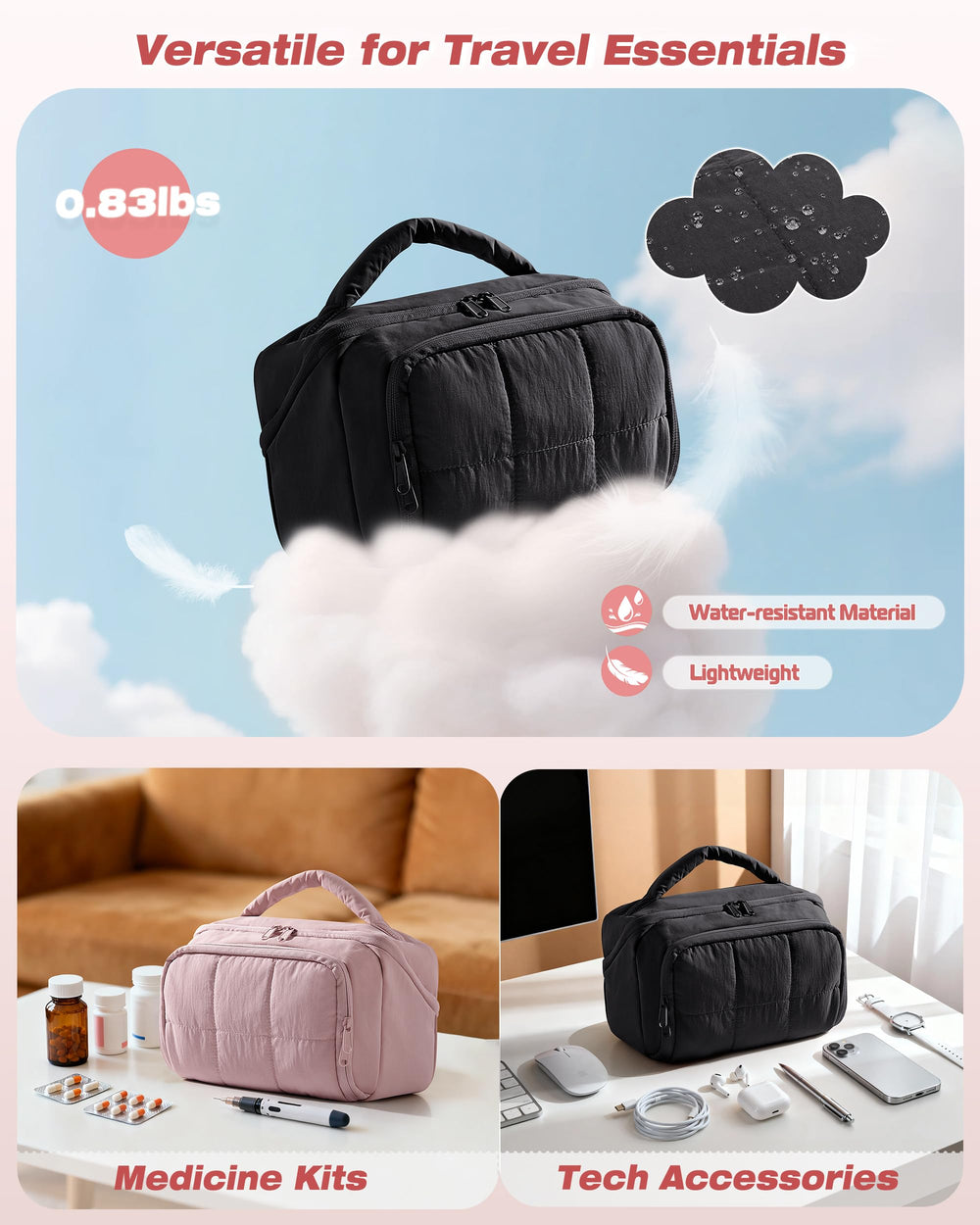 Marscamd Trousse légère avec poignée rembourrée pour porter partout avec confort.