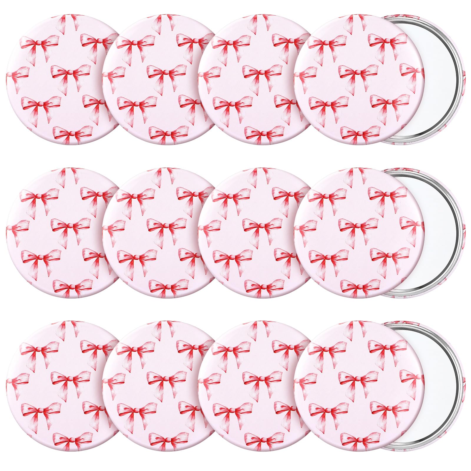 Miroir compact Marsui à noeud rose, pratique pour retouches en déplacement.