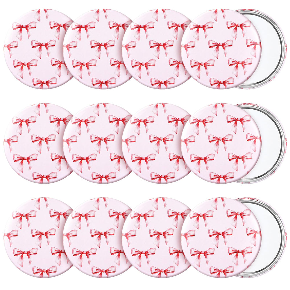 Miroir compact Marsui à noeud rose, pratique pour retouches en déplacement.