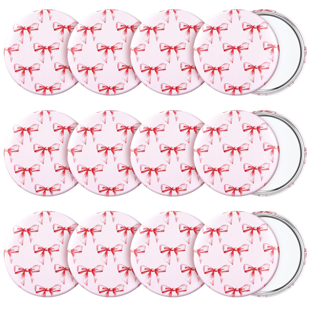 Miroir compact Marsui à noeud rose, pratique pour retouches en déplacement.