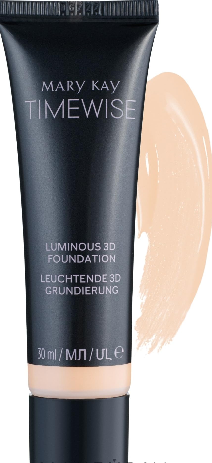 Fond de teint Mary Kay TimeWise Lumineux 3D, bouteille élégante, fini lumineux naturel.