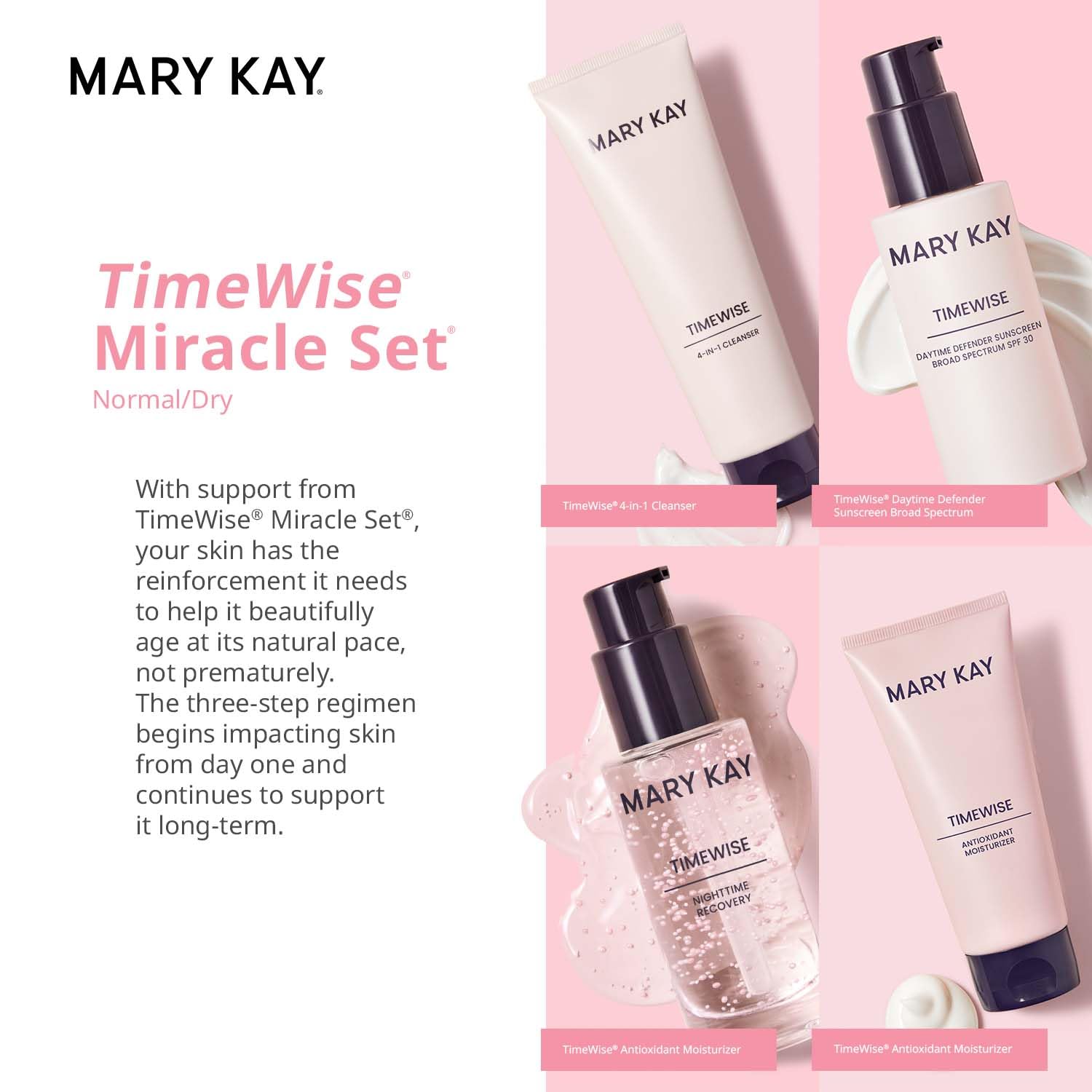Nettoyant TimeWise Miracle Set Normal/Dry exposé, peau purifiée.