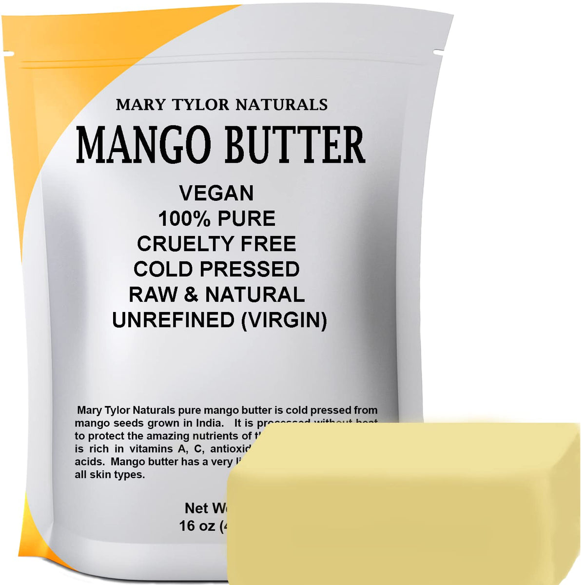 Beurre de mangue Mary Tylor Naturals dans un emballage pratique de 1 lb.