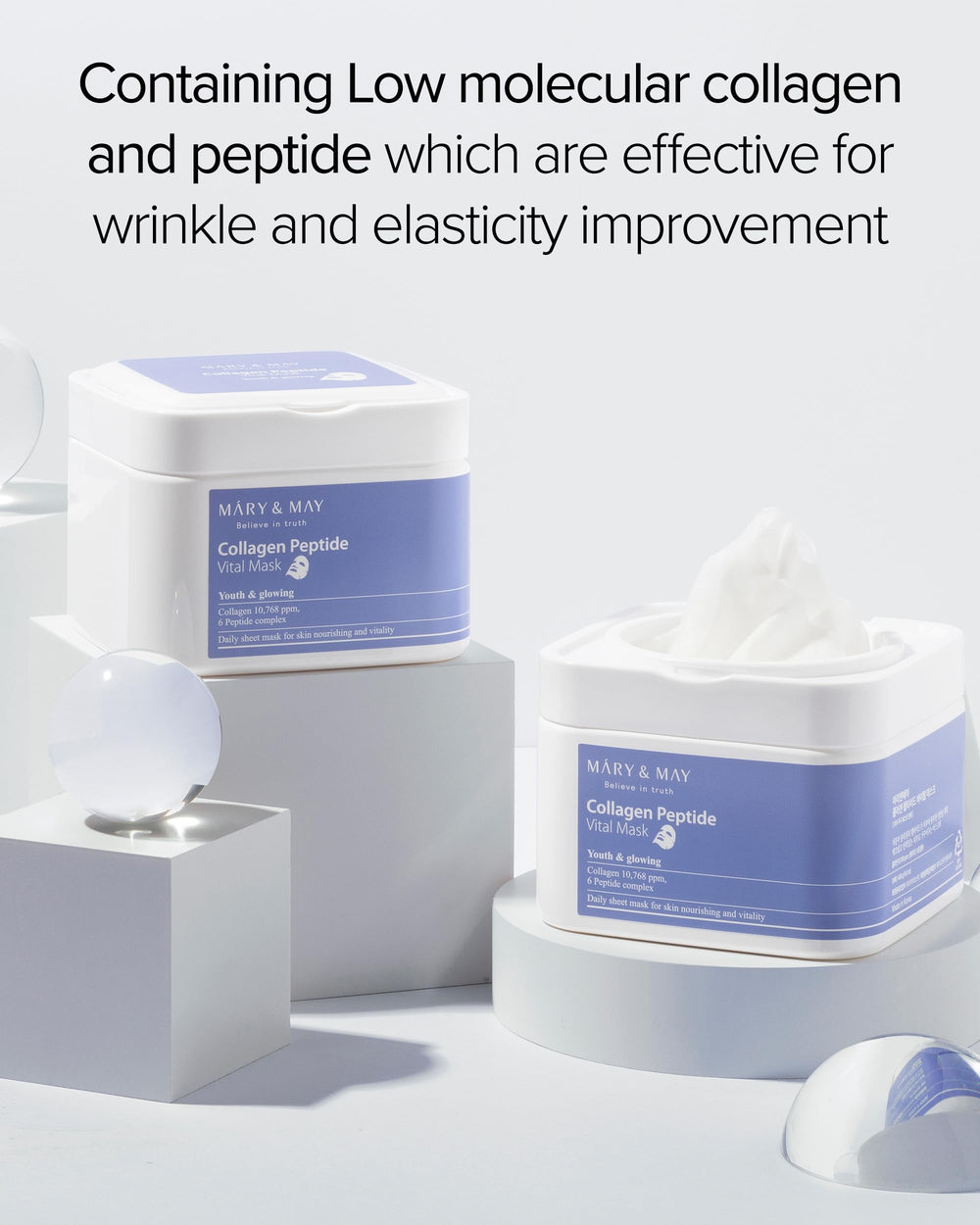 Mary&May Masque Collagène Peptide Vital – complexe de 6 peptides pour l’élasticité.