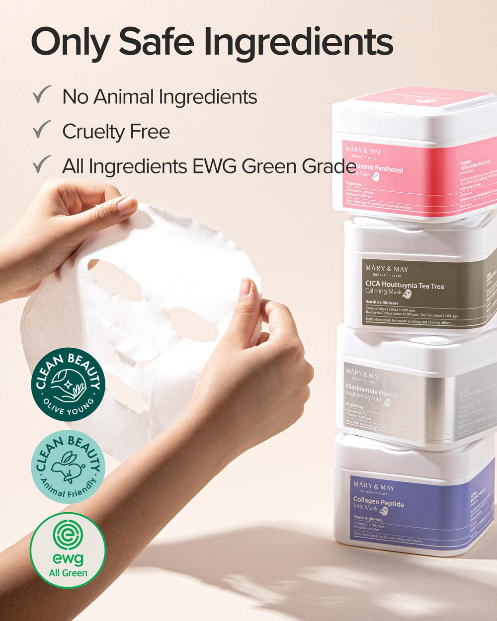 Mary&May Masque Collagène Peptide Vital – allantoïne hydratante et apaisante.