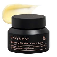 Mary&May Crème Idebenone Mûre dans son pot, hydratation riche prête à revitaliser la peau.