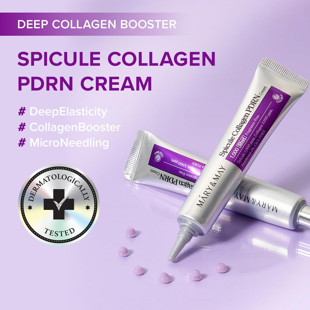 Mary&May Spicules marins – micro-spicules visibles sur peau favorisant absorption potentielle.