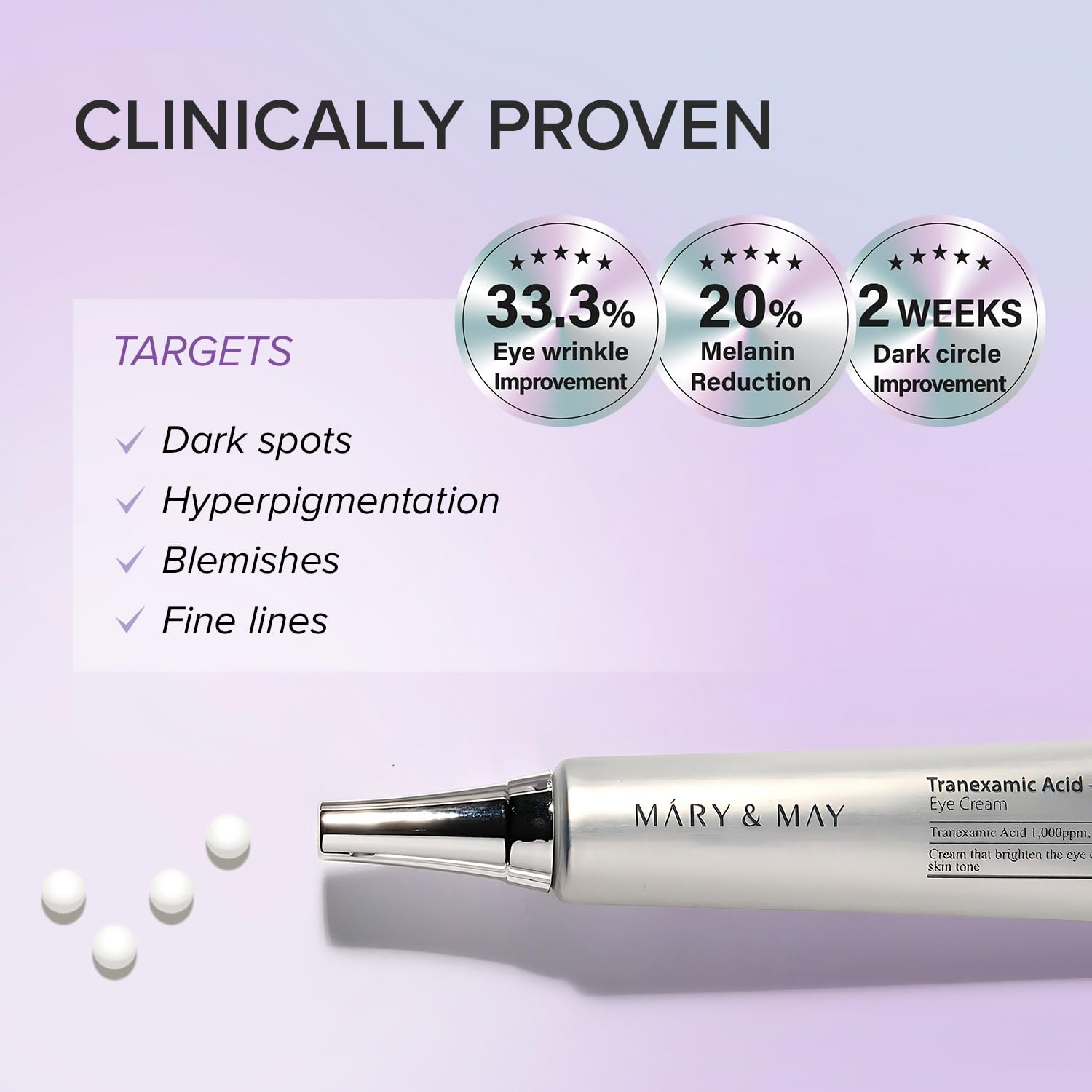 Crème yeux Mary&May, texture satinée prête à être appliquée.