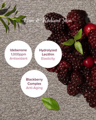 Ingrédients Idebenone et mûres, sérum nourrissant pour l'élasticité.