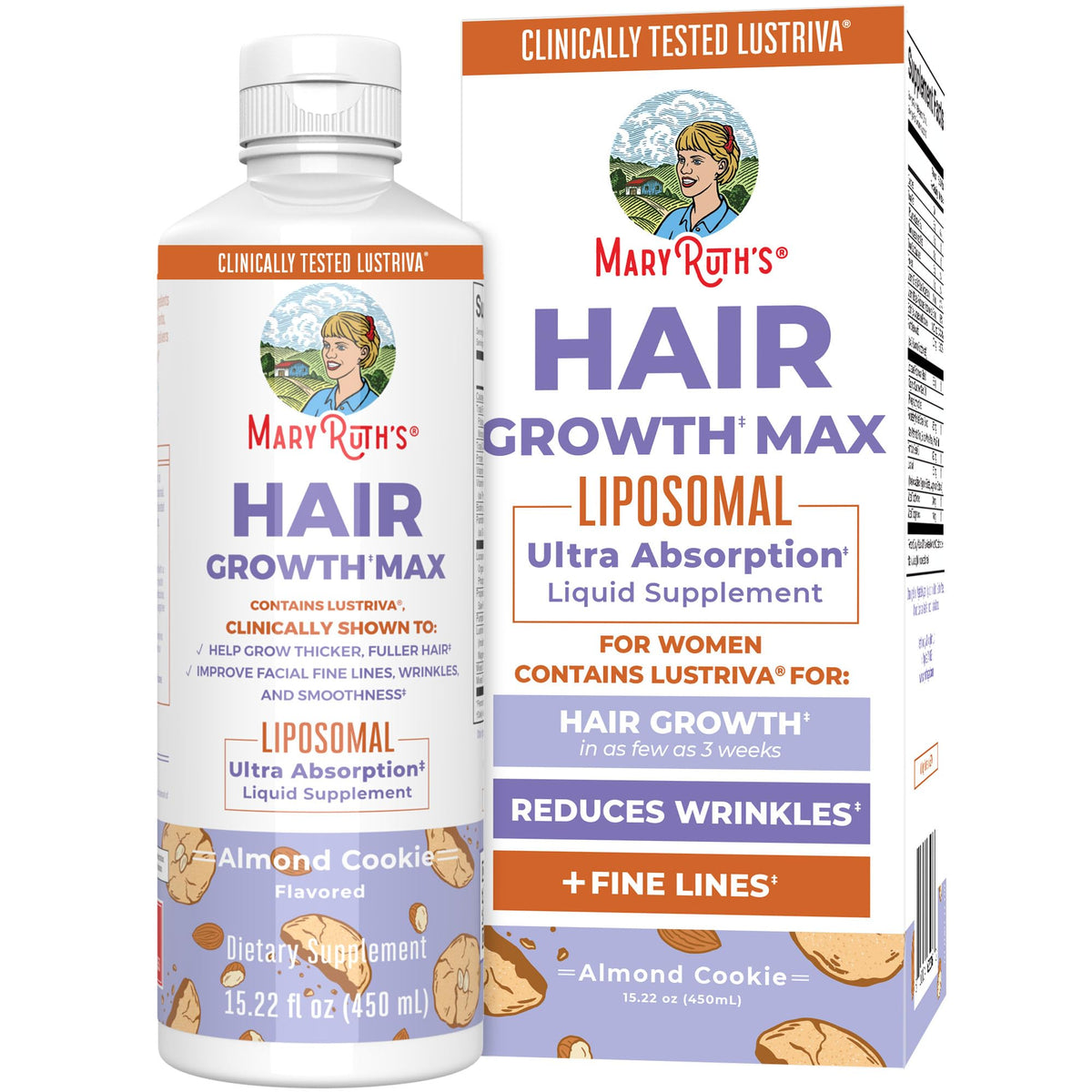 MARYRUTH'S Hair Growth Max Liposomale, bouteille sur étagère prête à l’emploi.