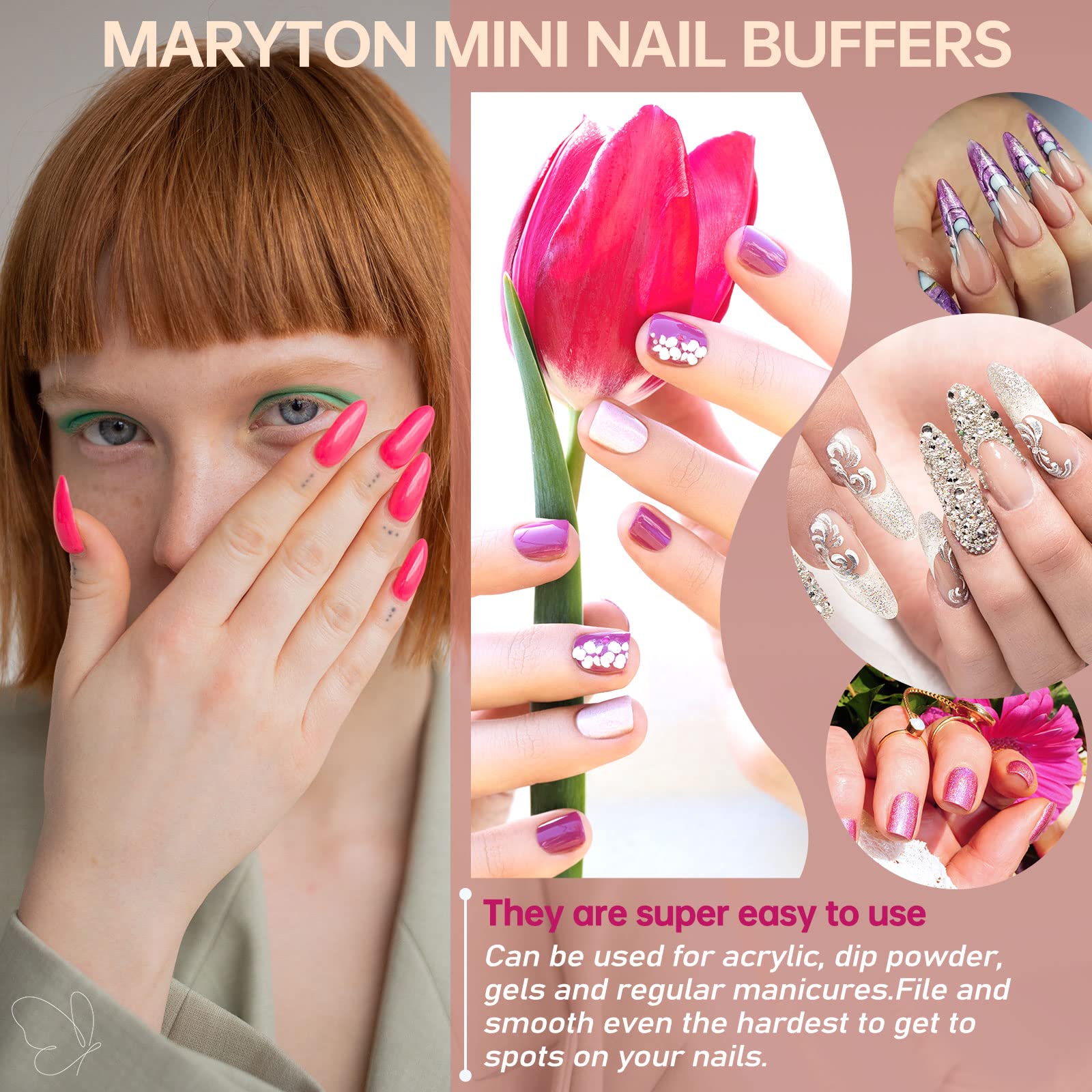 Maryton abrasifs doux pour ongles, bloc tampon orange.