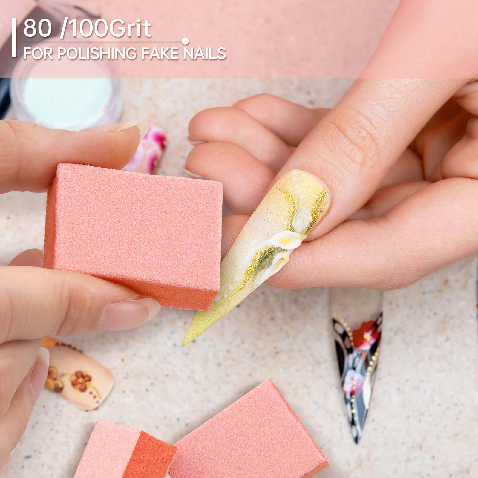 Maryton tampon ongles orange, grains 80-100, préparation fiable pour vernis gel.