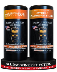 Déodorant Masculine Man Bootlegger Bourbon en flacon, arôme boisé et chaleureux