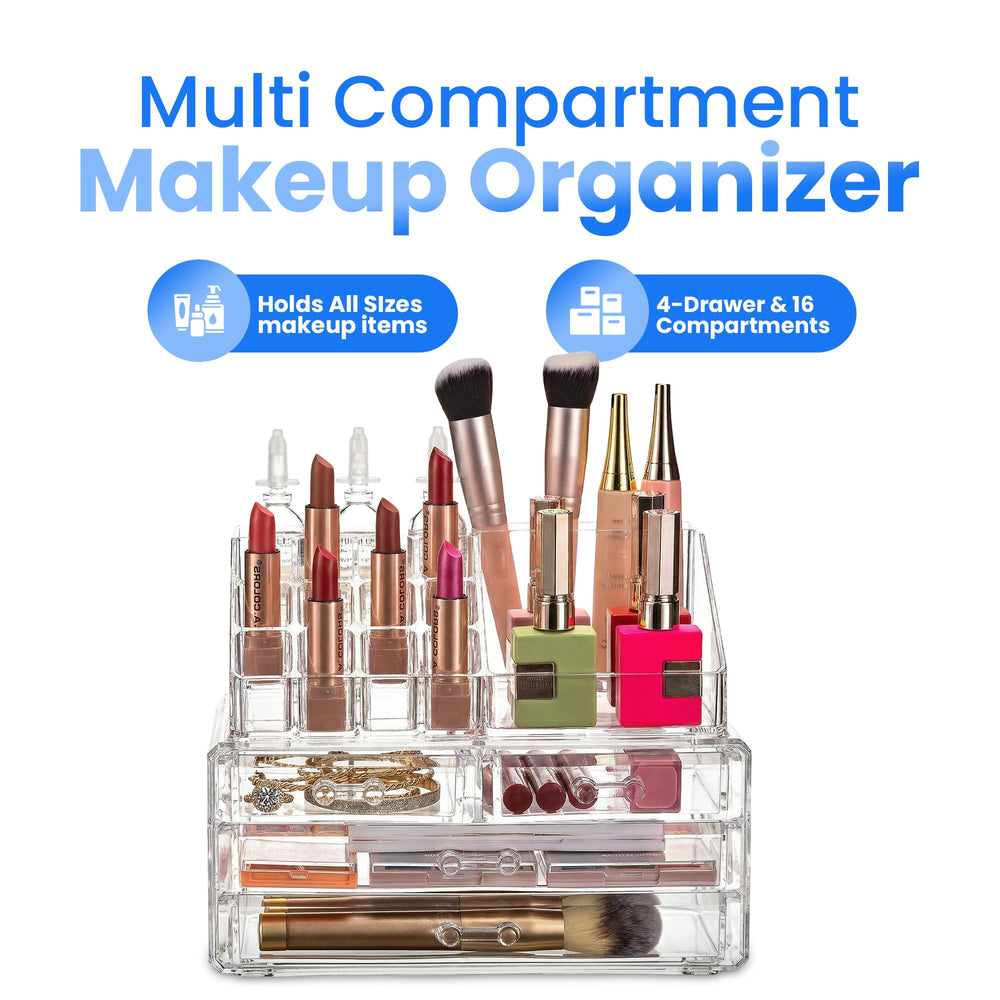 Masirs Organisateur Maquillage Clair: compartiments pinceaux et palettes clairement visibles.