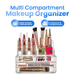Masirs Organisateur Maquillage Clair: compartiments pinceaux et palettes clairement visibles.
