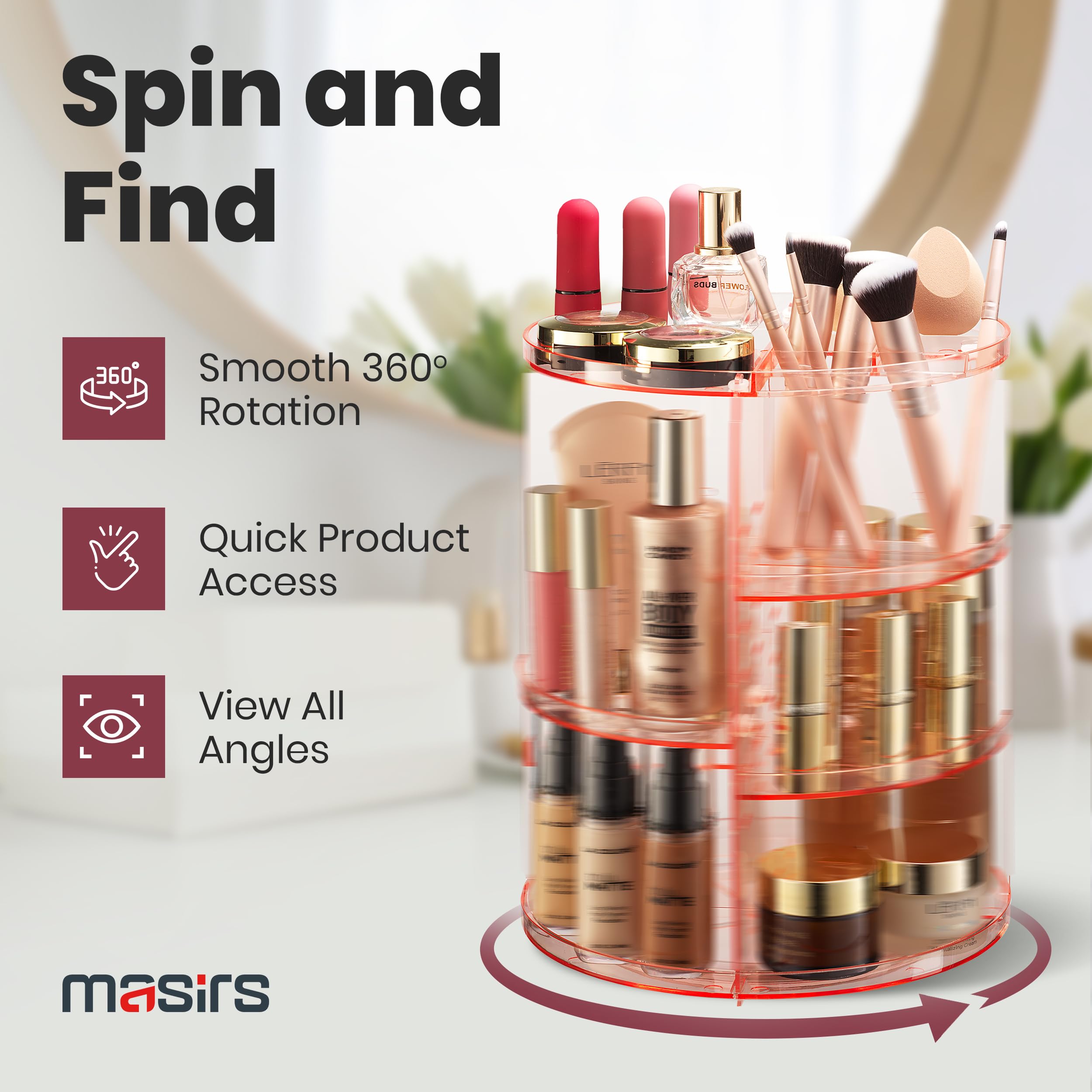 Masirs durable organiseur maquillage supporte le poids des cosmétiques en stabilité.