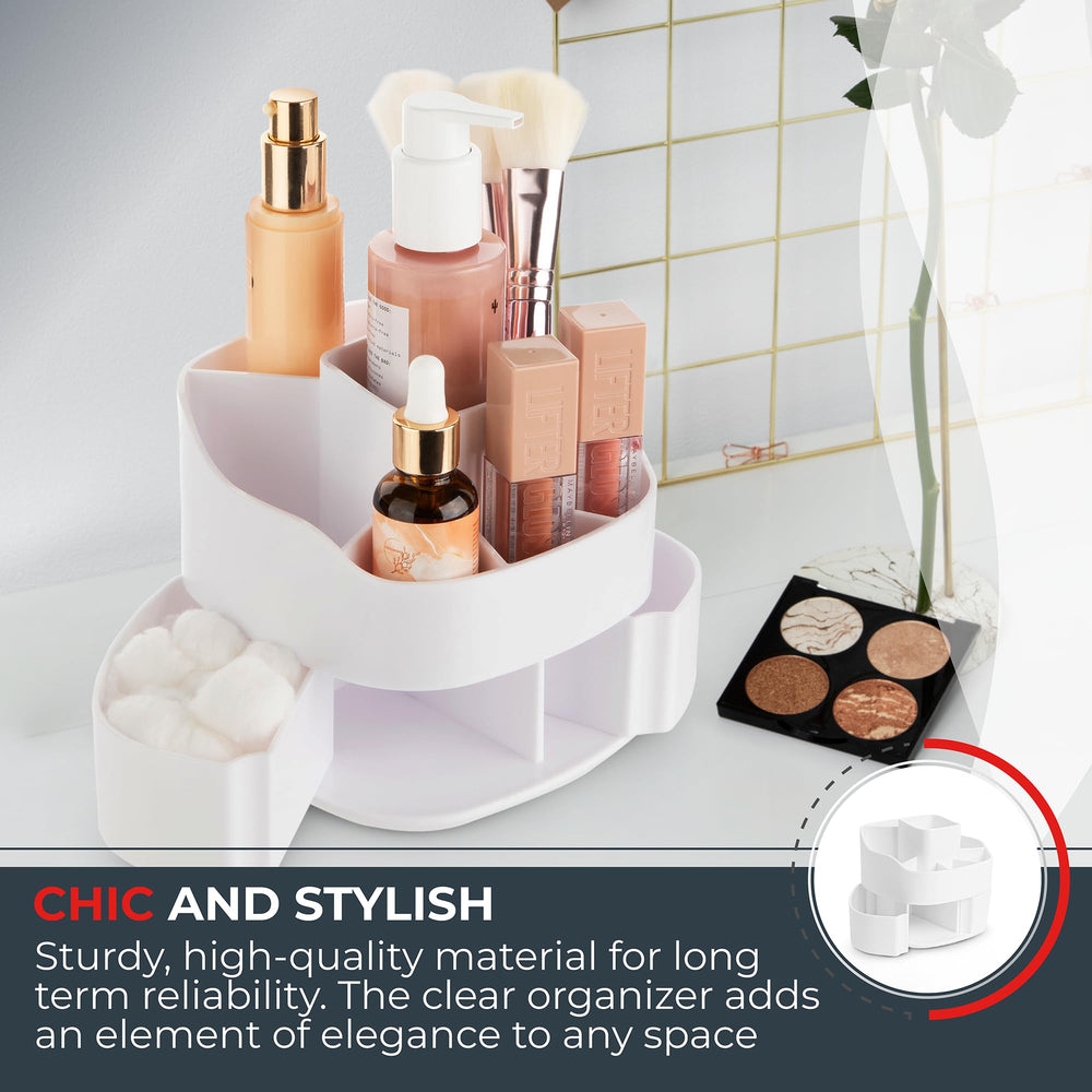 Masirs organise maquillage rotatif petit blanc, base 360°, rotation fluide.