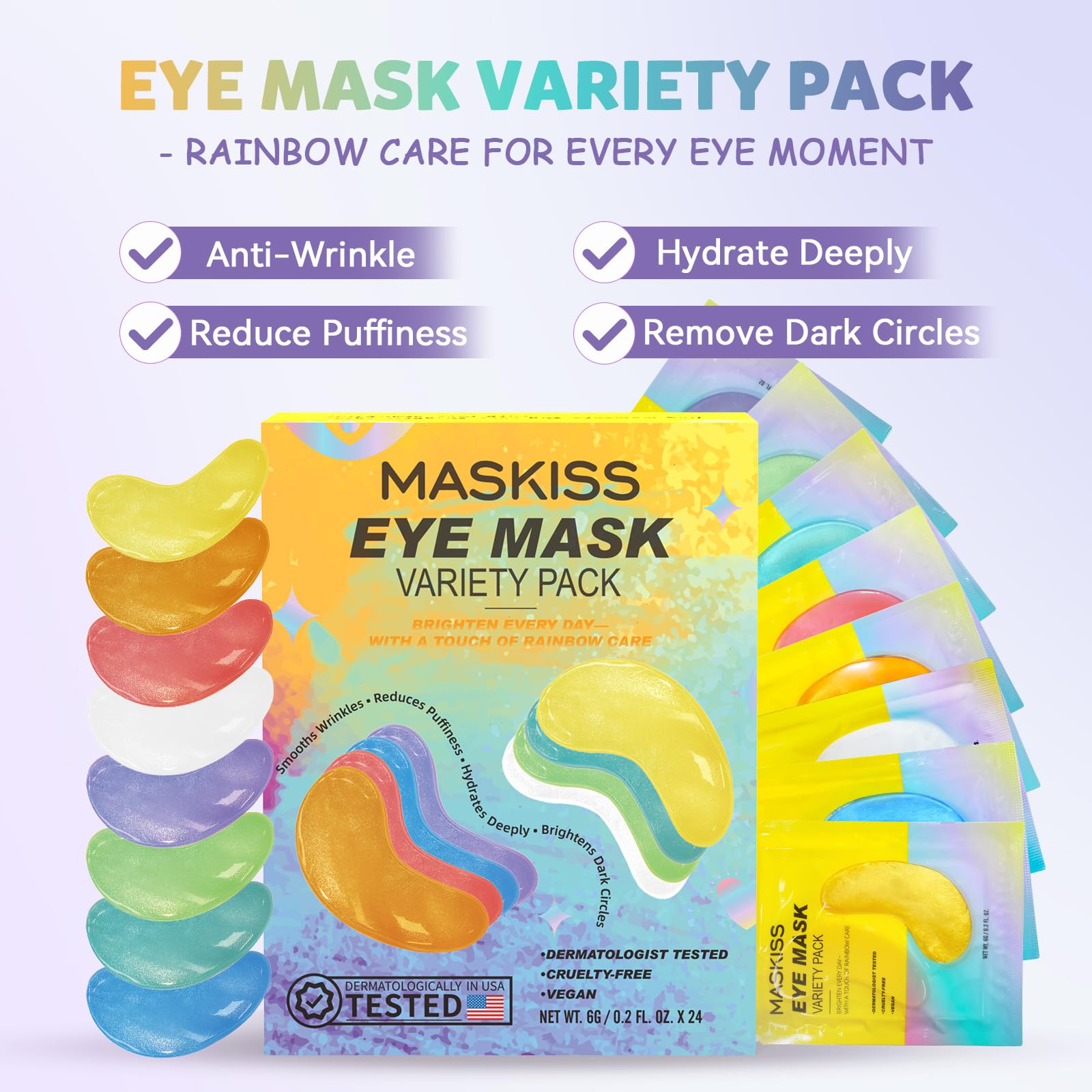 Patchs yeux Maskiss 8 couleurs caféine et rétinol offrent énergie lumineuse.