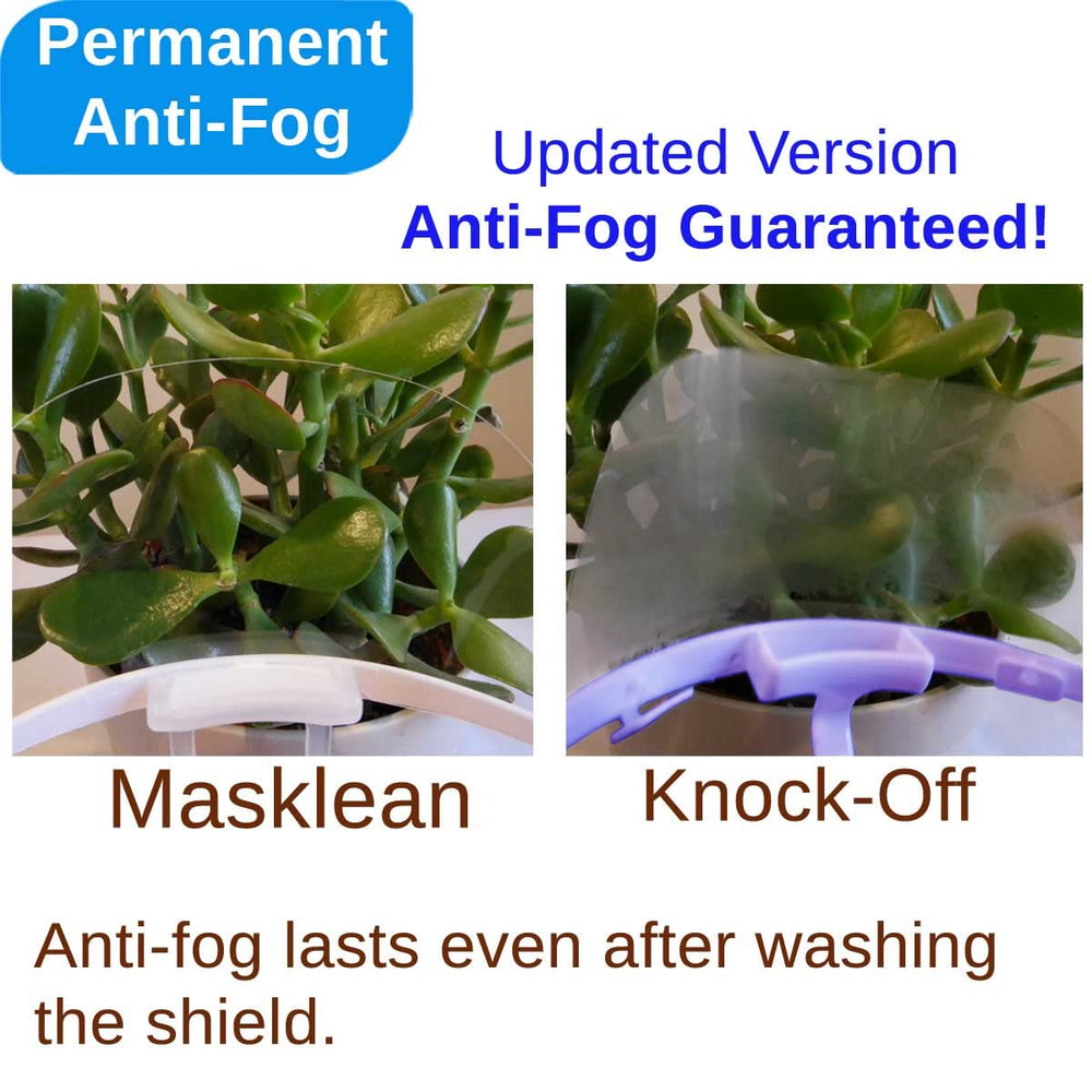 Masklean bouclier anti-buée double-face offrant une visibilité nette après lavage.