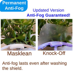 Masklean bouclier anti-buée double-face offrant une visibilité nette après lavage.