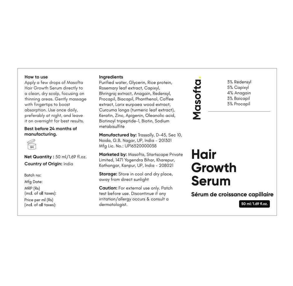 Emballage élégant et pratique du sérum Masofta 50 ml.