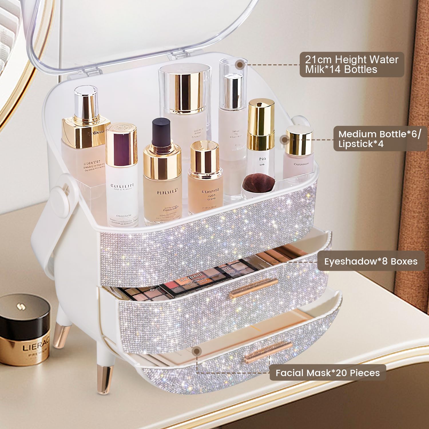 MASSY Design Preppy avec strass sur boîte de maquillage ovale MASSY