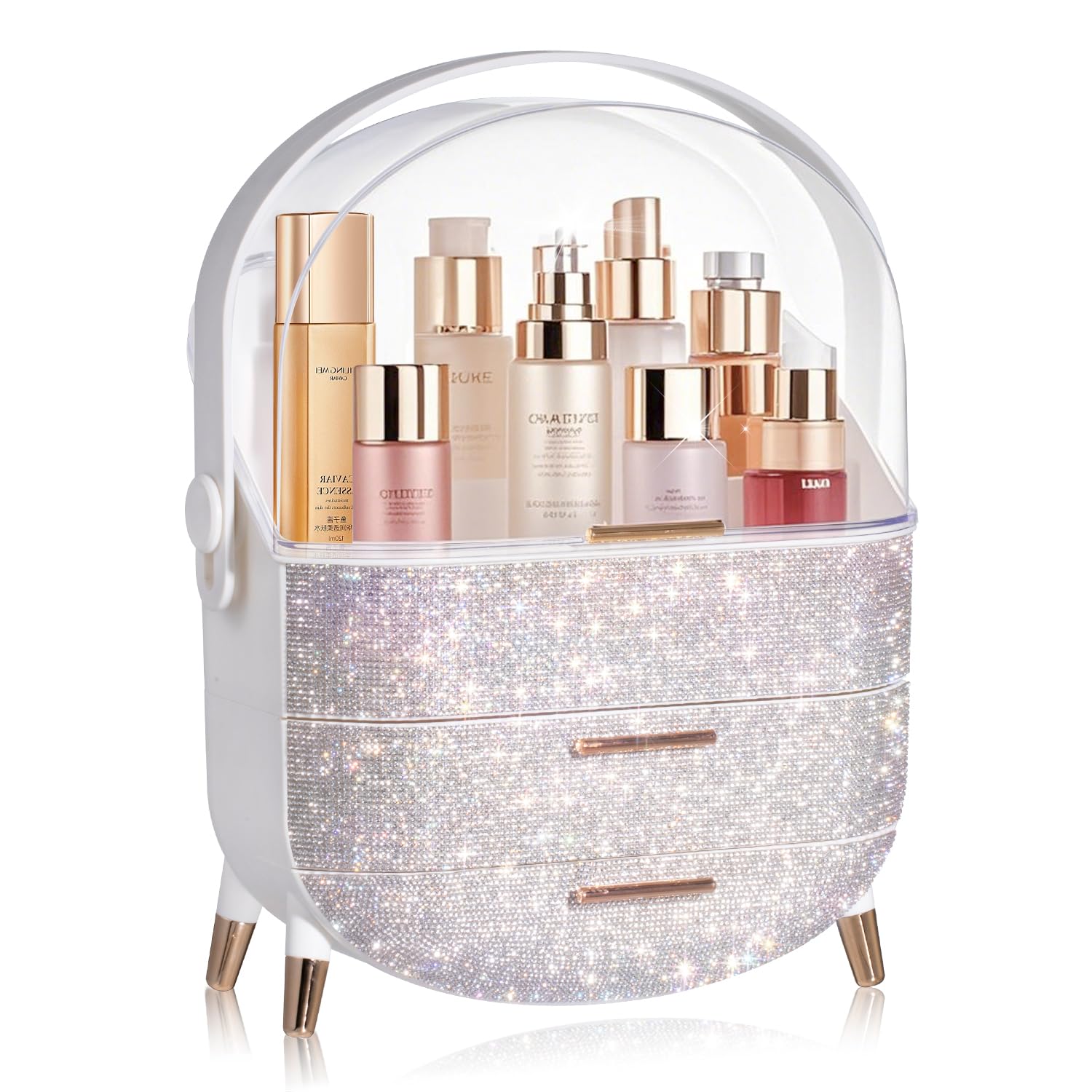 MASSY Boîte maquillage ovale avec compartiment haut pour rangement clair et rapide