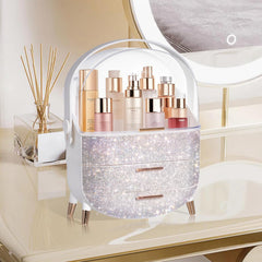 MASSY Boîte maquillage ovale avec poignée portable pour transporter facilement