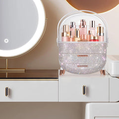 MASSY Boîte maquillage ovale avec tiroirs bas pour organisation compacte