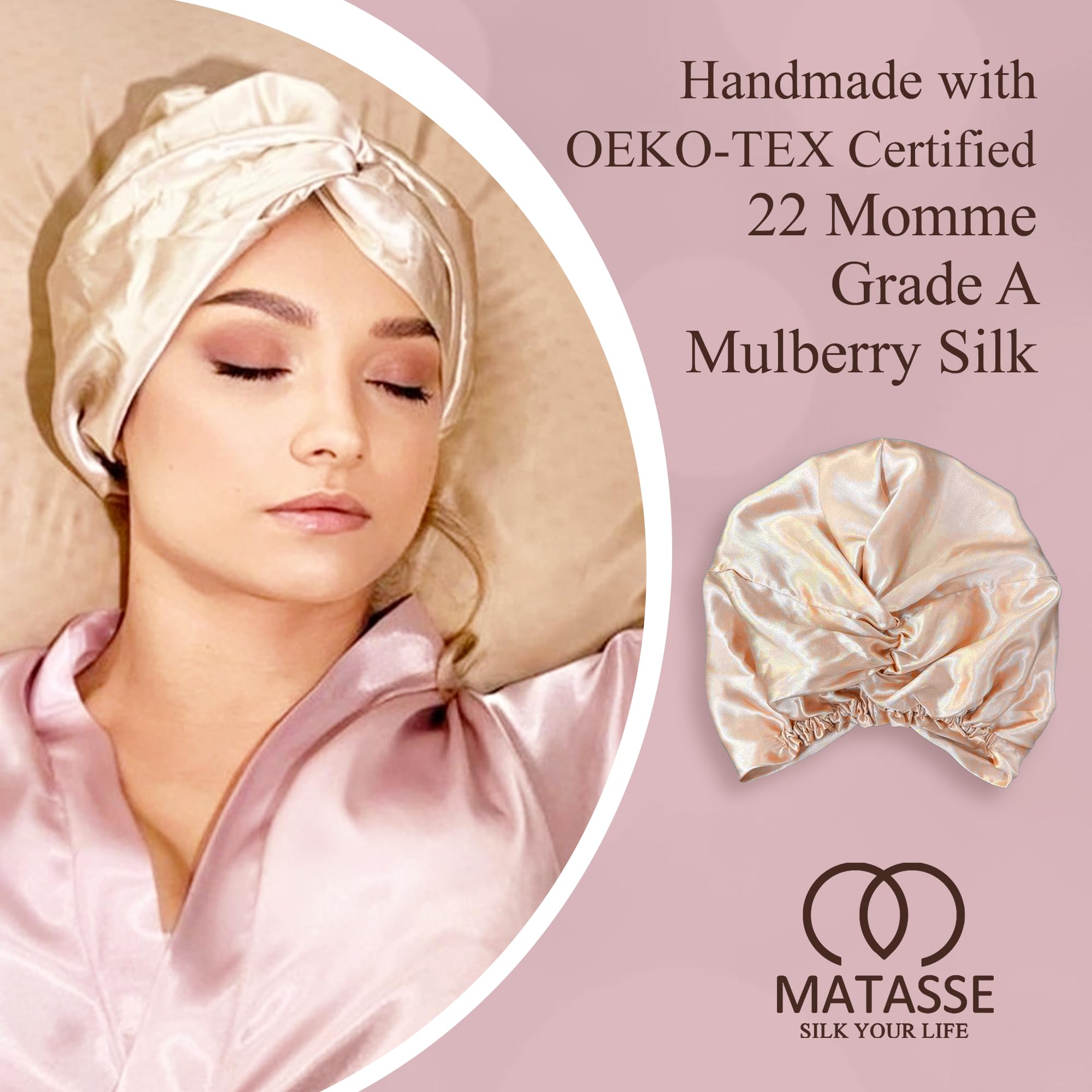 MATASSE Silk your life bonnet-22momme luxe soie pour cheveux en bonne santé.