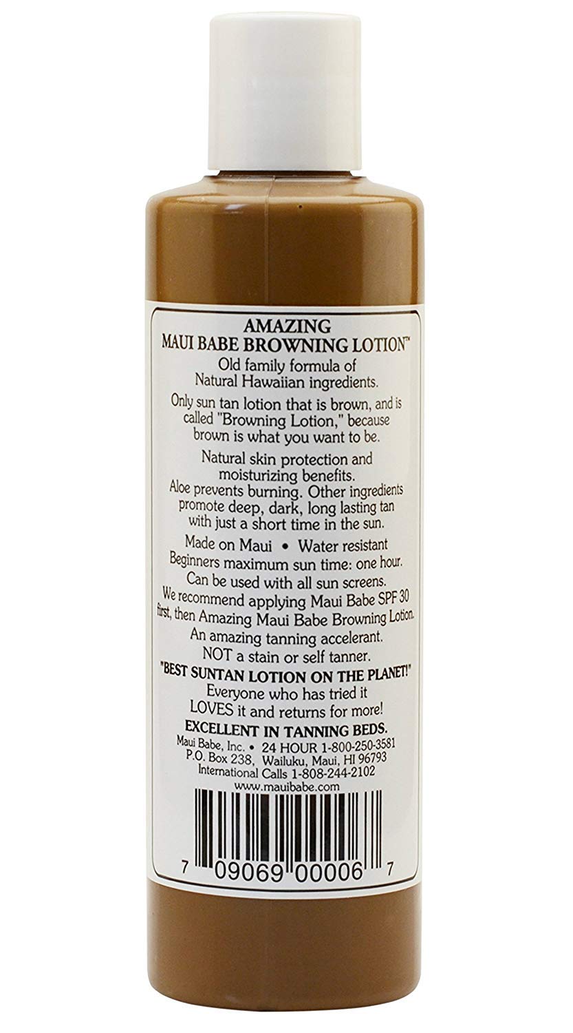 Application de Maui Babe Browning Lotion sur la peau sensible, bronzage naturel possible