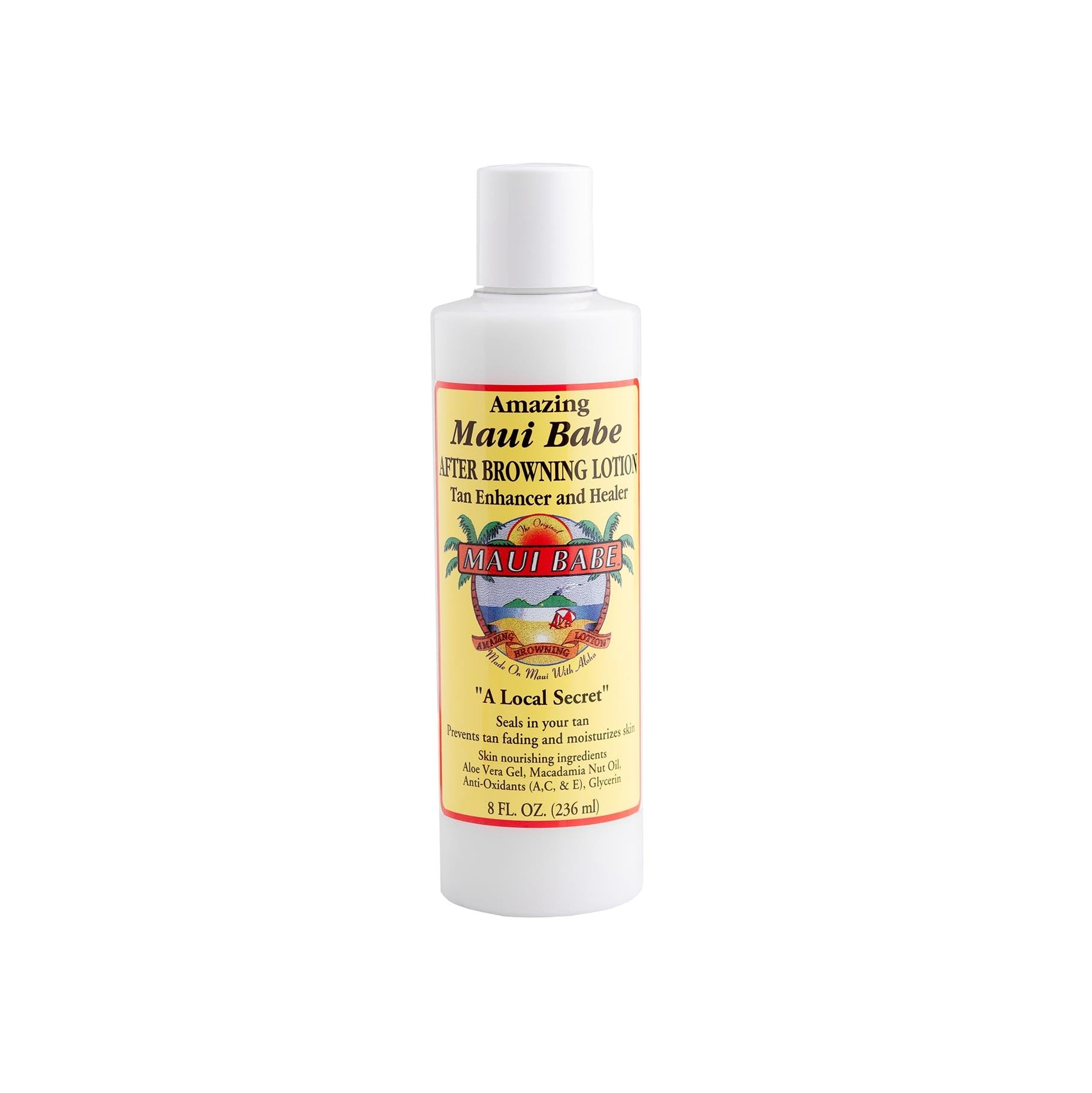 Maui Babe après-bronzage: bouteille de lotion hydratante pour peau bronzée et confortable.