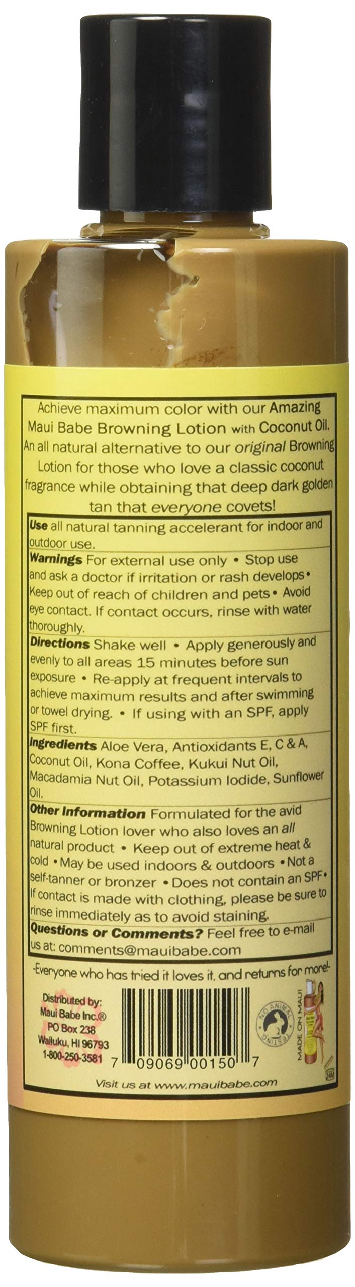 Lotion Maui Babe et huile de coco, protection et hydratation solaire.