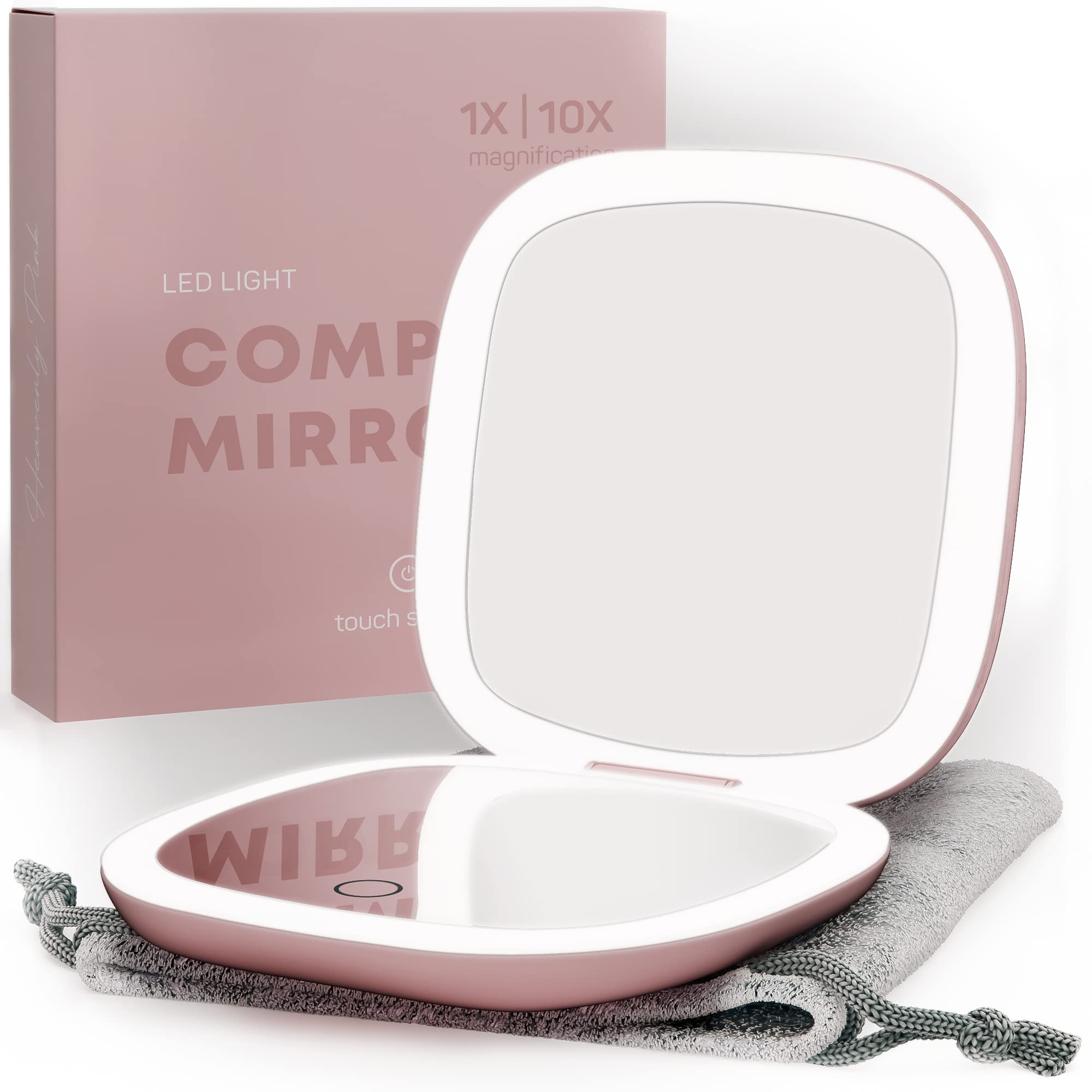 Mavoro compact mirror ideal for bridesmaids gifts with plush pouch.