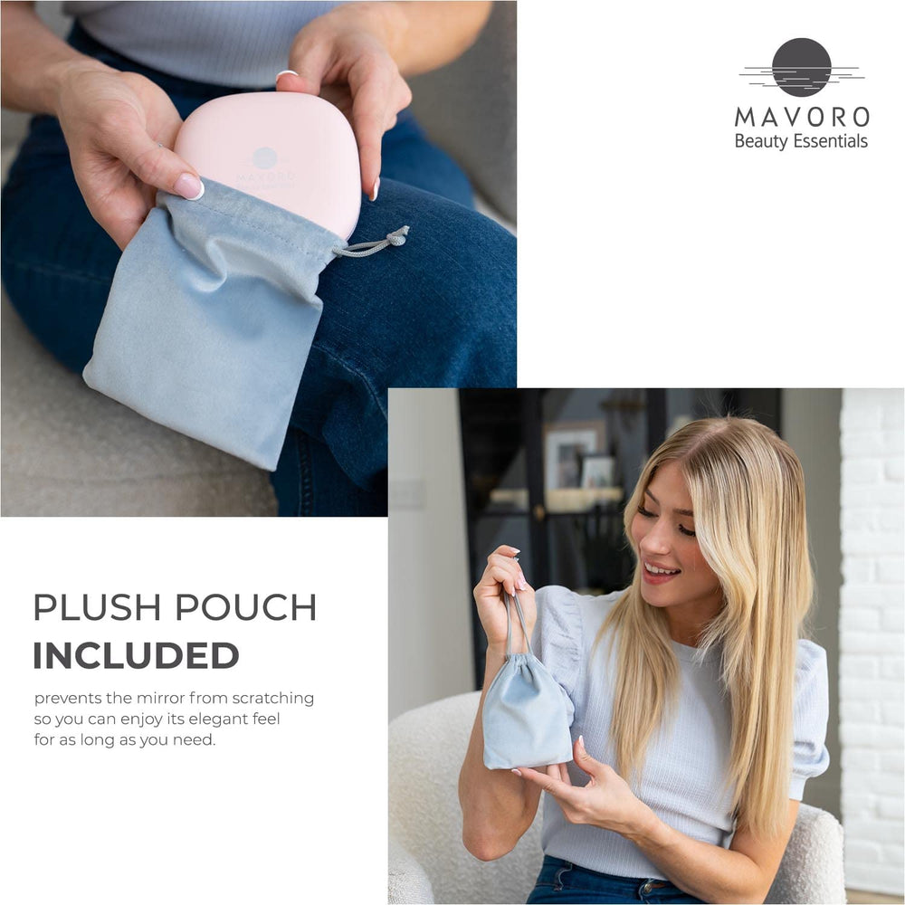 Mavoro pocket-size mirror fits in purse for quick touch-ups.