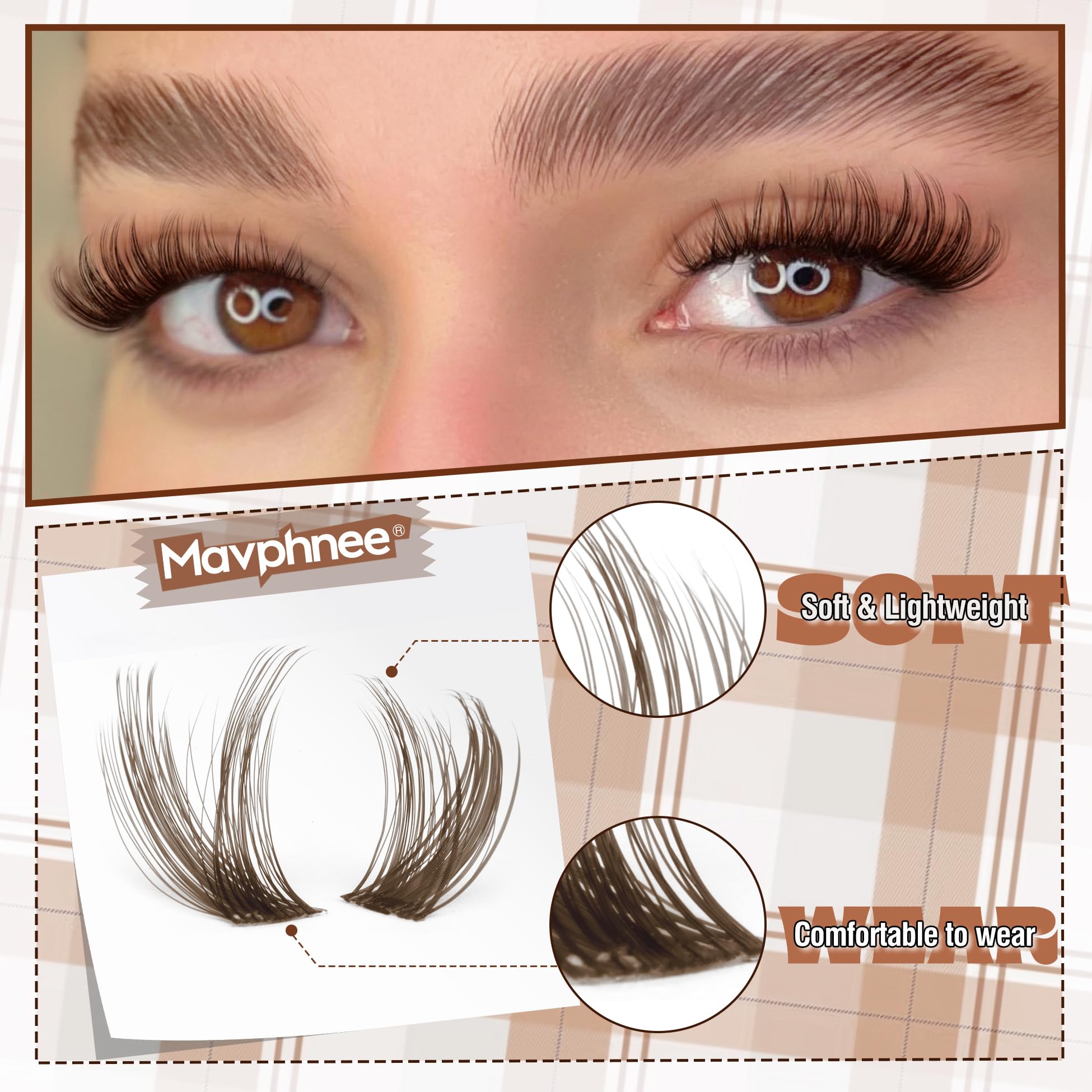 Bandes translucides Mavphnee pour cils bruns, application discrète et naturelle sur mesure