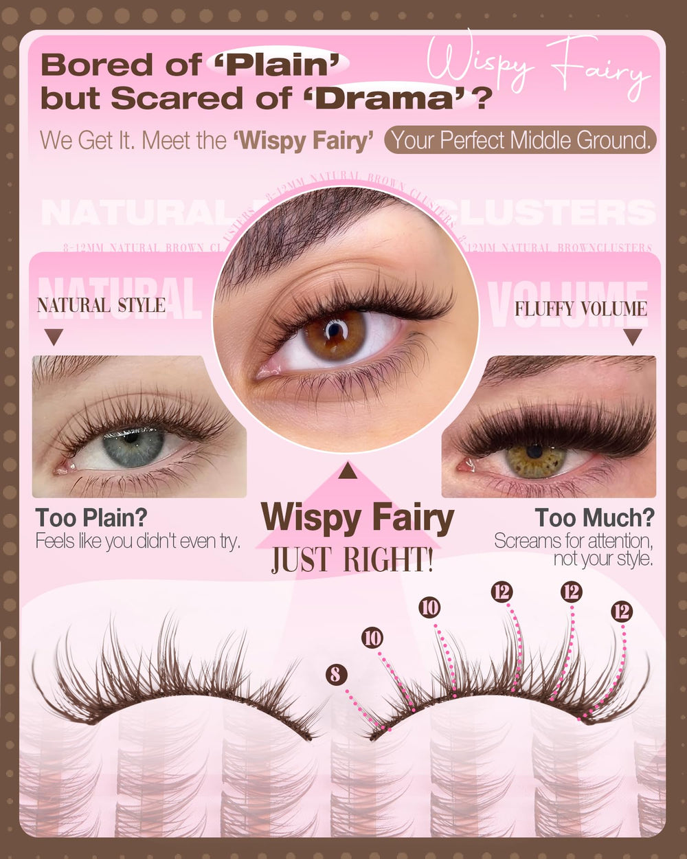 Mavphnee cils brun-close-up texture wispy pour effet doux