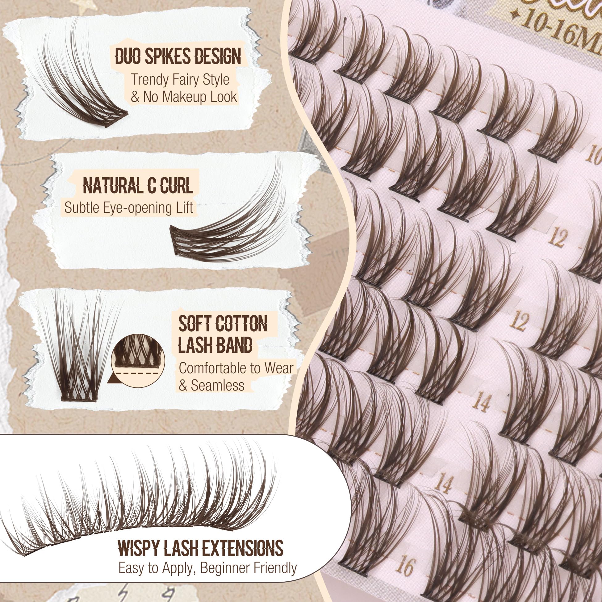 Mavphnee cils bruns effet féerique, texture aérienne pour un regard rêveur.