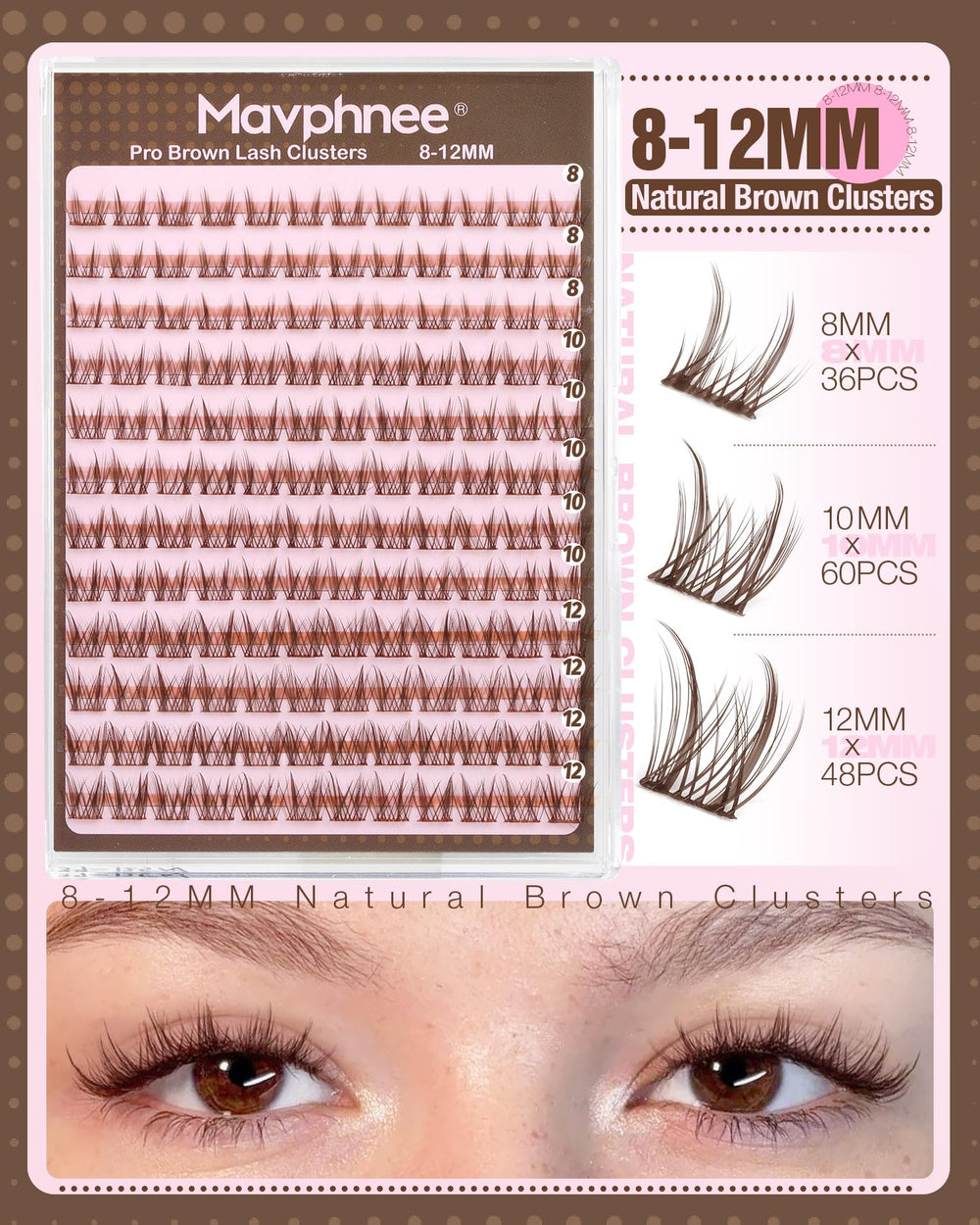 Mavphnee cils faux mink brun courbure CC pour volume léger