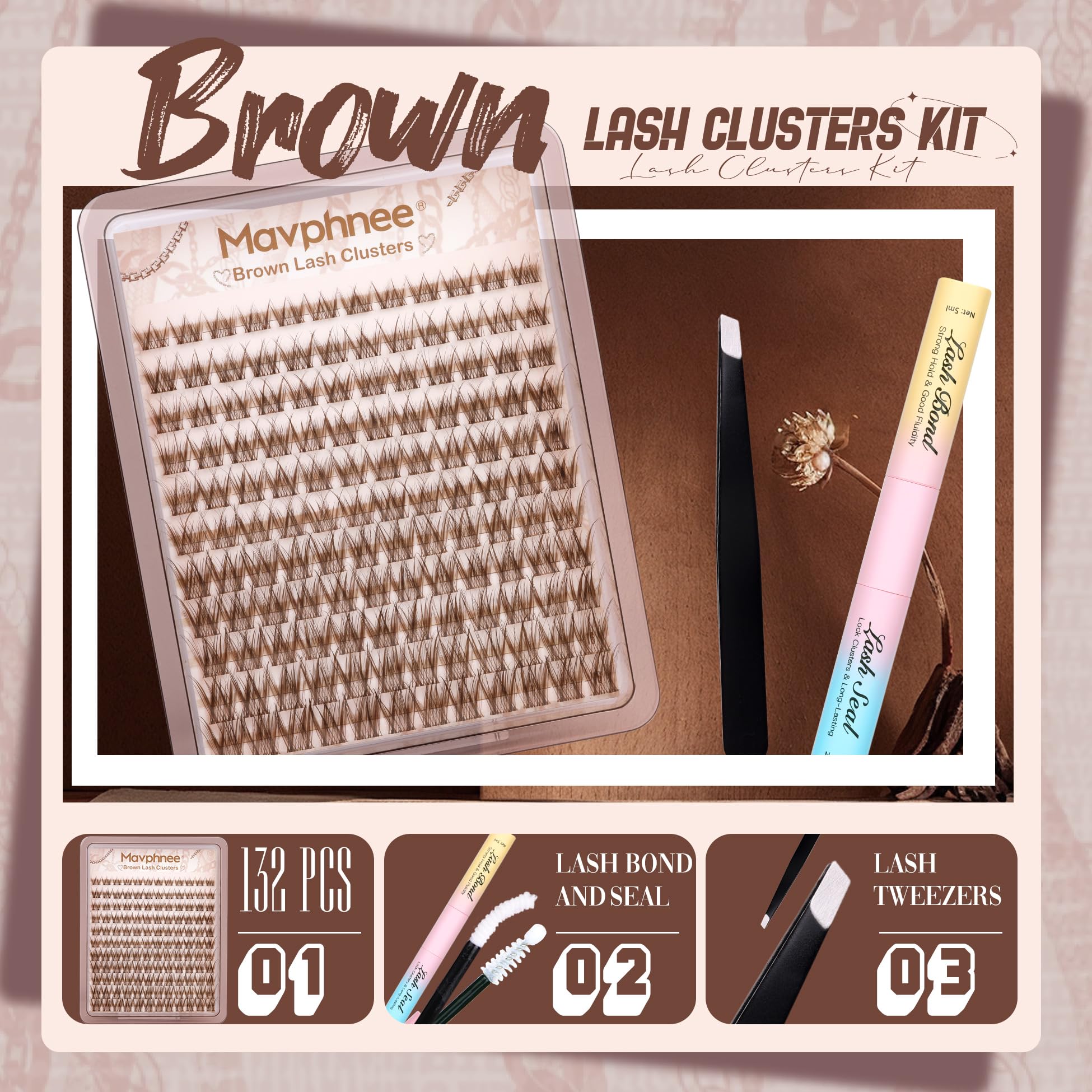Clusters bruns naturels Mavphnee pour un volume léger.