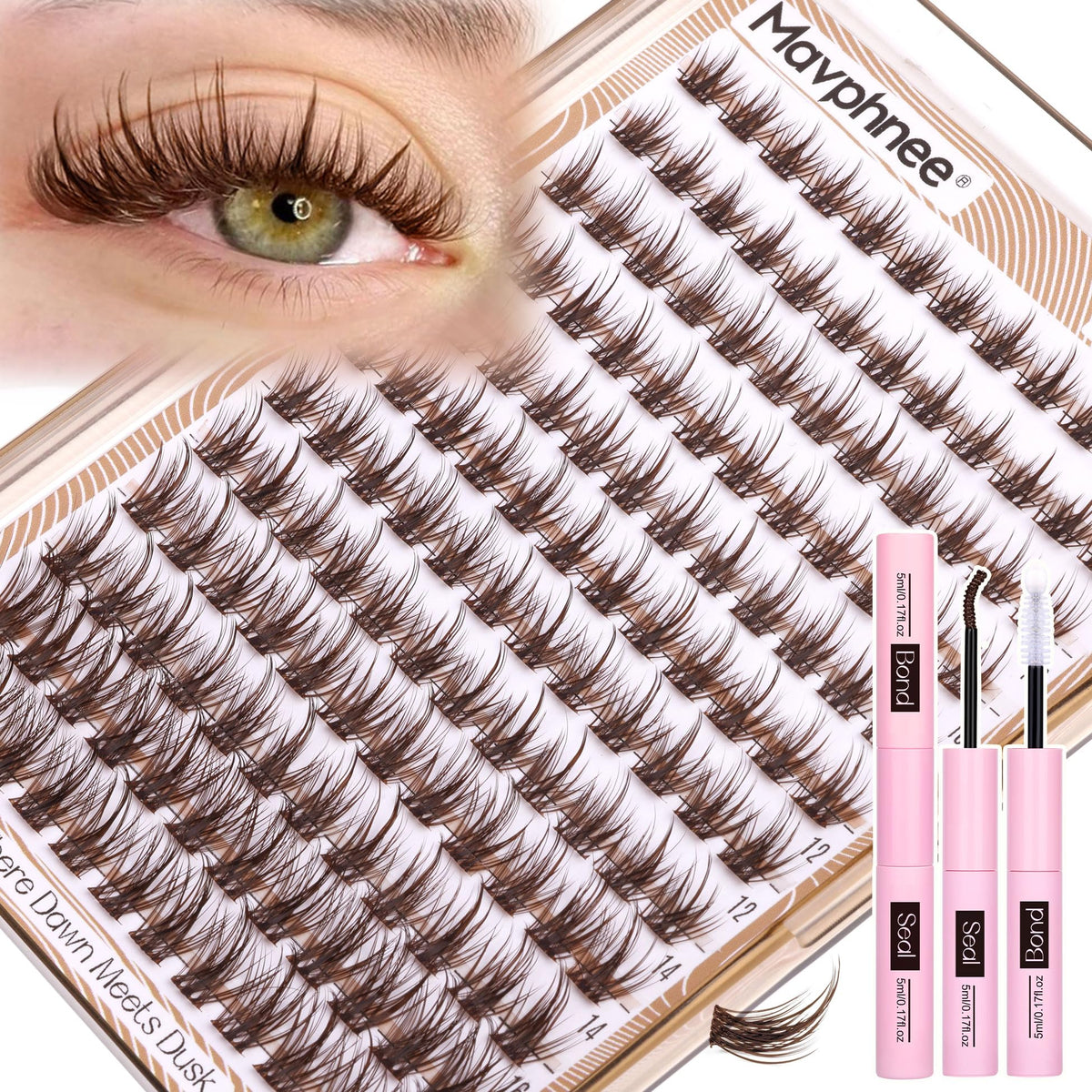 Mavphnee clusters cils brun wispy pour un regard naturel et durable.